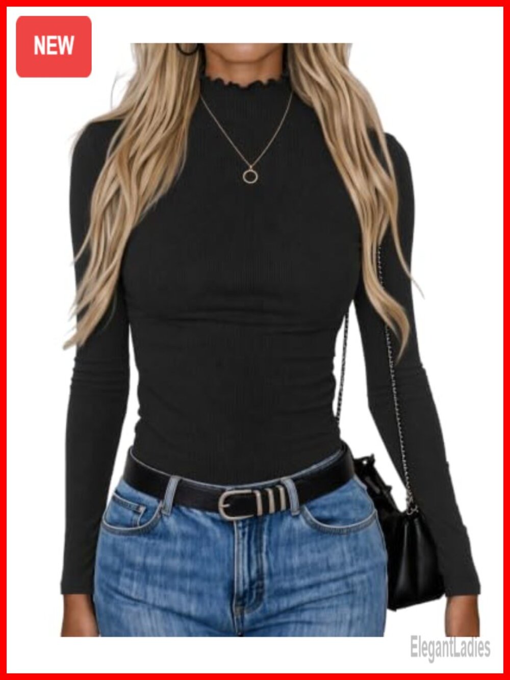Women's Long Sleeve Mock Neck Ribbed Slim Fit Top